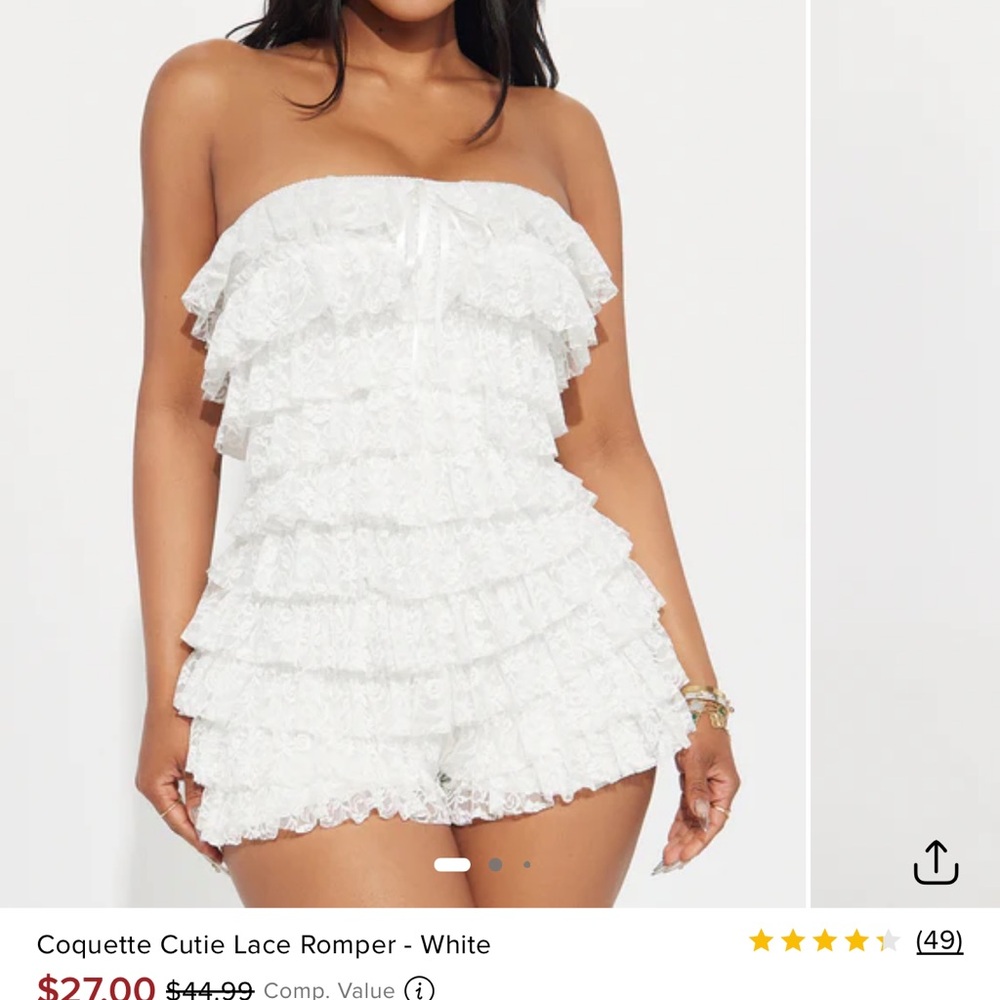 Fashion Nova White Strapless Lace Ruffle Romper